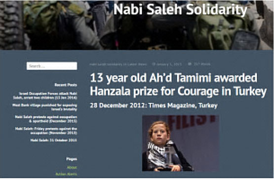 Article published on the Nabi Saleh Internet site about the prize awarded to Ahed Tamimi in Turkey (nabisalehsolidarity.wordpress.com, December 2017).