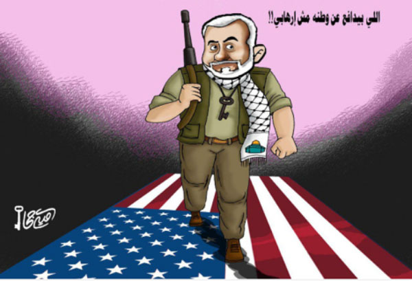 Cartoon drawn by Hamas-affiliated Omaya Joha in support of Isma'il Haniyeh. The Arabic reads, 