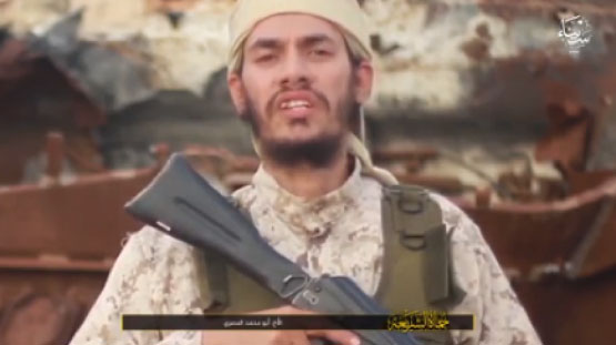 The speaker in the video, an ISIS operative codenamed Abu Mohammad al-Masri (i.e., the Egyptian) (Akhbar Al-Muslimeen, February 11, 2018)