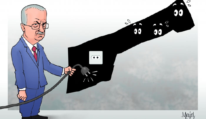 Hamas cartoon blames the electricity crisis in the Gaza Strip on Rami Hamdallah, prime minister of the Palestinian national consensus government (alresala.net, February 19, 2018).