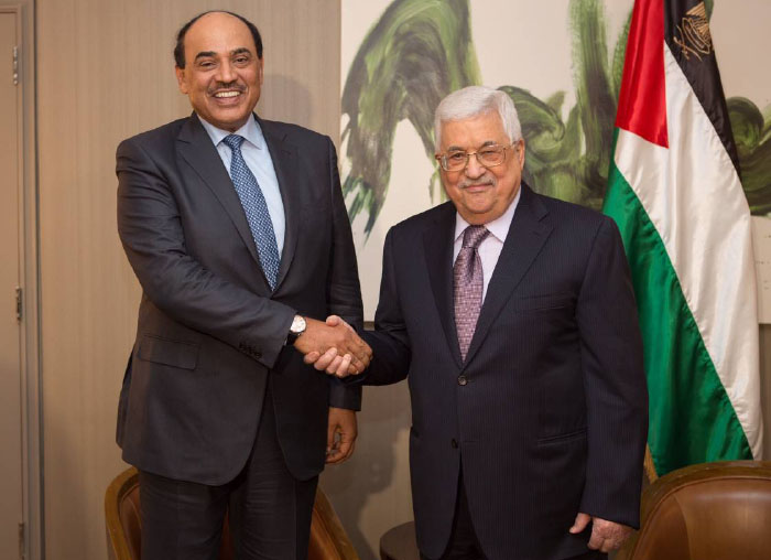 Mahmoud Abbas meets with the Kuwaiti foreign minister in New York before his speech in the UN Security Council (Twitter account of the Kuwaiti foreign ministry, February 20, 2018).