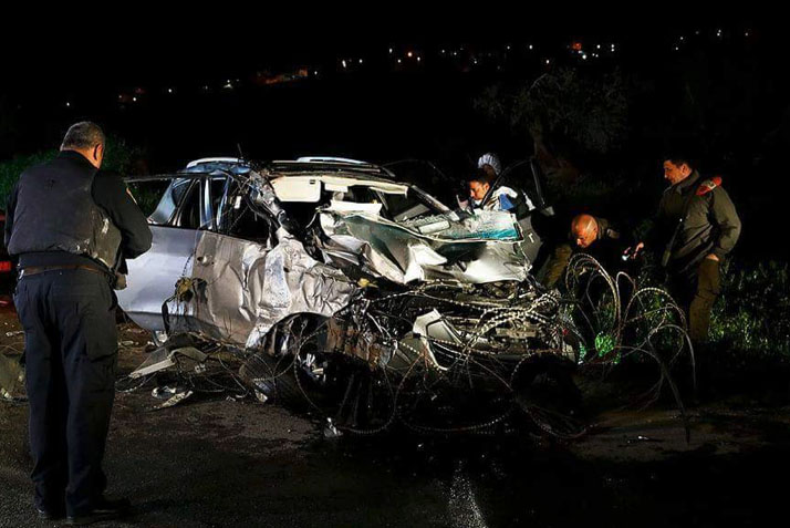 The vehicle used by the Palestinian in the vehicular attack in northern Samaria (Palinfo Twitter account, March 16, 2018).