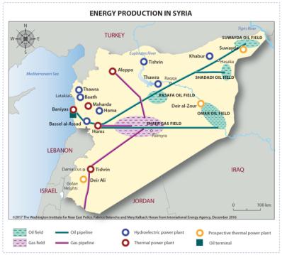 The oil and gas fields in Syria (Washington Institute, USA, January 4, 2017)