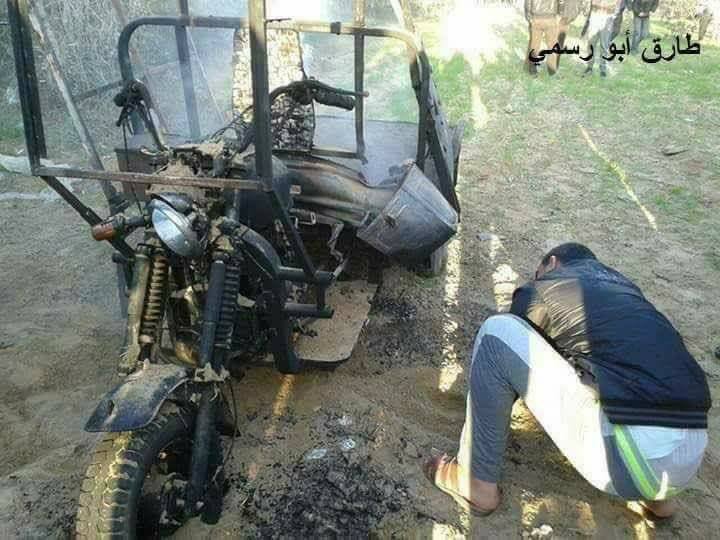 das Motorrad nach der Explosion (Facebook-Seite Rafah Al-An, 14. April 2018)