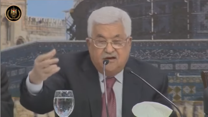 Mahmoud Abbas delivering a speech at the opening of the PNC in Ramallah (WAFA’s YouTube channel, April 30, 2018)