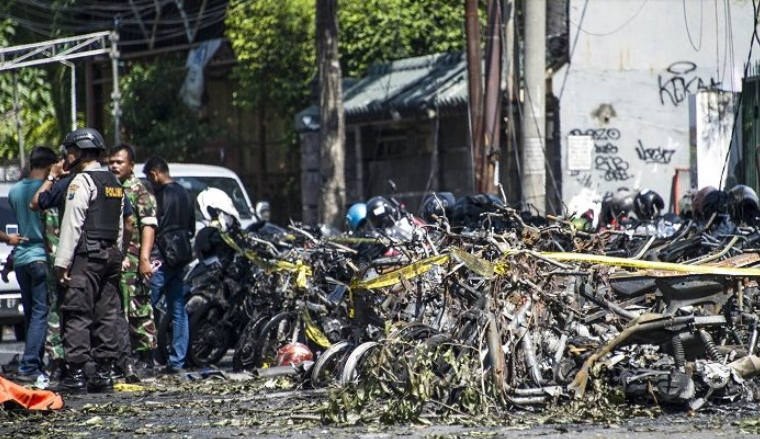 The scene of one of the three ISIS terrorist attacks in Surabaya, Indonesia.