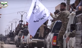 Fighters of the tribal militia waving the organization flag (Enab Baladi, June 5, 2018)