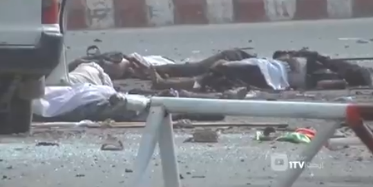 A number of bodies lying on the road at the scene of the attack (1TVNewsAF@1TVNewsAF Twitter account, June 17, 2018)