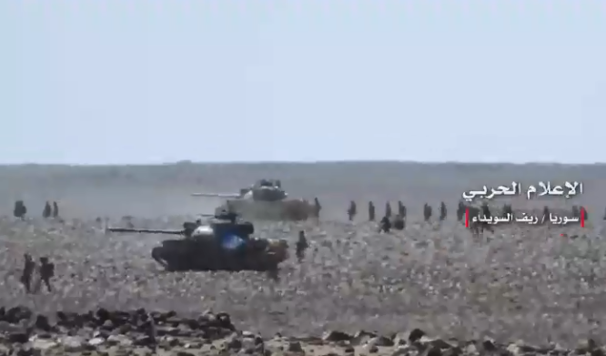 Syrian army force advancing in the desert area of Al-Safa (Syrian Army Military Information Office, June 20, 2018)