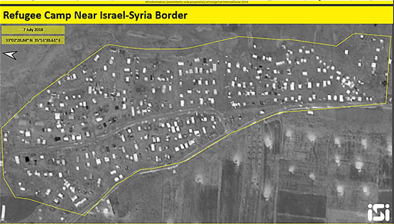 Один из временных лагерей беженцев в районе, прилегающем к границе между Сирией и Израилем ( [ISI] ImageSat International)