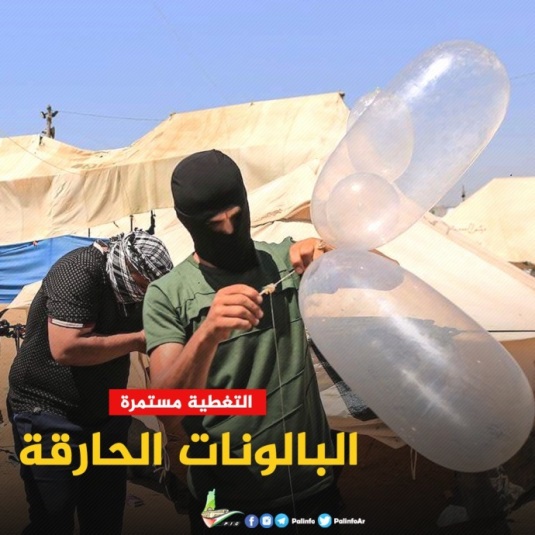 Ein Poster der Hamas auf dem auf Arabisch geschrieben steht: "Brandballons" (Twitter-Account von PALINFO, 1. Juli 2018). 