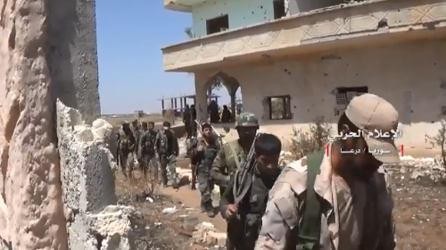 Operation by Syrian army soldiers north of Daraa (Hezbollah’s Military Information Office, June 29, 2018).