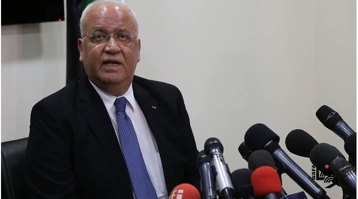 Saeb Erekat lors d'une conférence de presse à Ramallah (Wafa, Youtube, 4 juillet 2018)