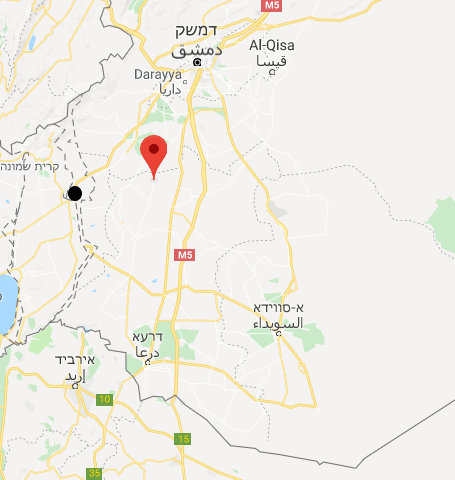 بلدة دير العدس (باللون الأحمر) التي قُتل فيها الضابط الإيراني (Google Maps).