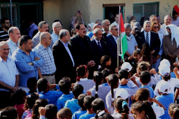 Ceremony for the beginning of the new school year in Khan al-Ahmar under the aegis of Palestinian Prime Minister Rami Hamdallah, with the participation of Sabri Sidam, Palestinian minister of education (Wafa, July 16, 2018).