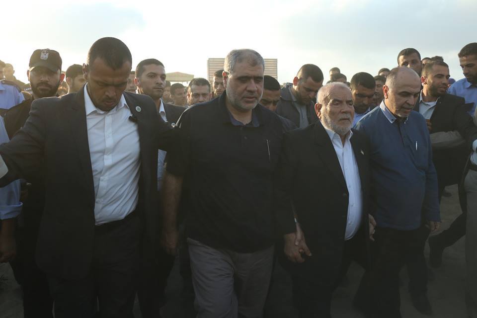 Senior Hamas figures at a "return march." Right: Left to right, Ahmed Bahar, deputy chairman of the Legislative Council and a member of Hamas' political bureau; and Muhammad Nasr, a member of Hamas' political bureau. 