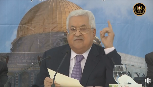 Mahmoud Abbas gives the speech opening the PLO's Central Council conference (Mahmoud Abbas' Facebook page, August 15, 2018).