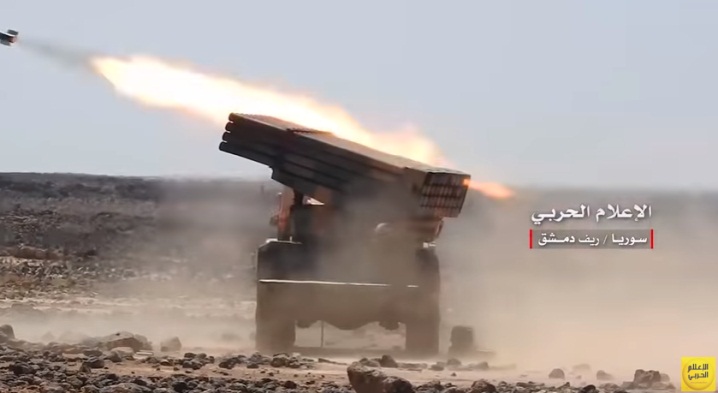 Firing rockets at the Al-Safa area (Syrian Army Military Information Office, August 30, 2018)