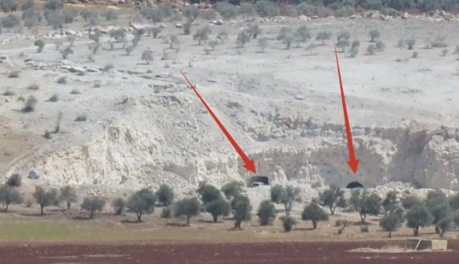 Two openings of tunnels used by the rebel forces in the Idlib Province.