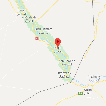 مدينة هجين، معقل تنظيم الدولة الإسلامية إلى الشمال من البوكمال (Google Maps).