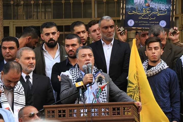 Ahmed Hiles, senior Fatah figure in the Gaza Strip, at the main rally at al-Azhar University in Gaza City.