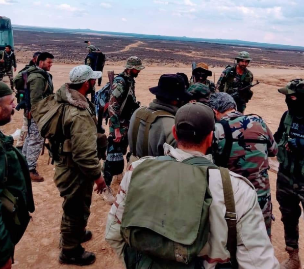 Uniformed fighters from the village of Khader (near the Syrian-Israeli border), who arrived at the Al-Safa area to join the Syrian army (Hassan Ridha’s Twitter account, November 8, 2018)