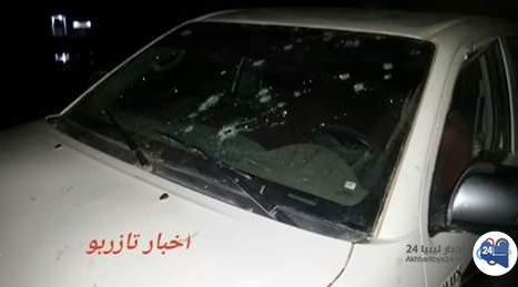 Vehicle hit by ISIS operatives in an attack on the police station in Tazirbu (Akhbar Libya, November 23 and 24, 2018). 