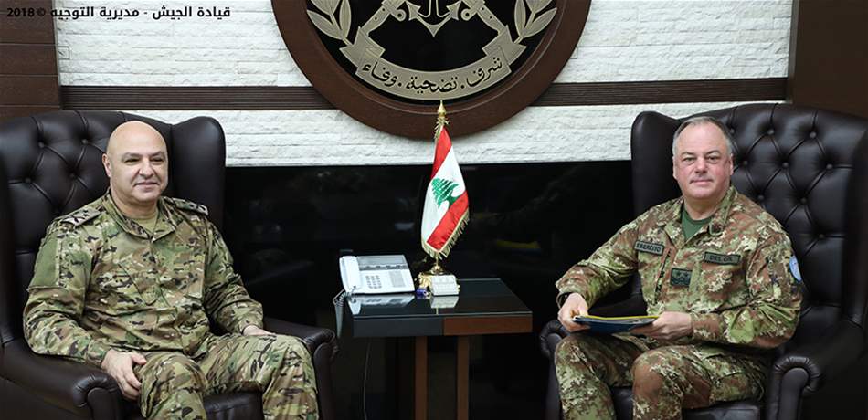 General Joseph Aoun, commander of the Lebanese army (left), and Major General Stefano Del Col, commander of UNIFIL, meet to discuss the exposure of the tunnels on the Israeli-Lebanese border (lebanon24 website, December 7, 2018).