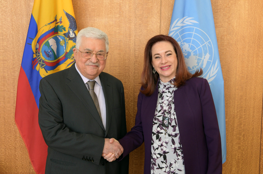 Mahmoud Abbas à New York avec le président de l'Assemblée générale des Nations Unies. 