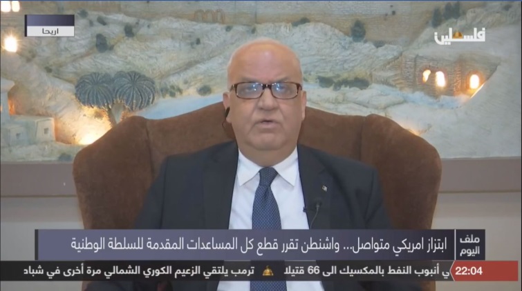 ‏‏Saeb Erekat interviewed by Palestinian TV (Palestinian TV Facebook page, January 19, 2019).