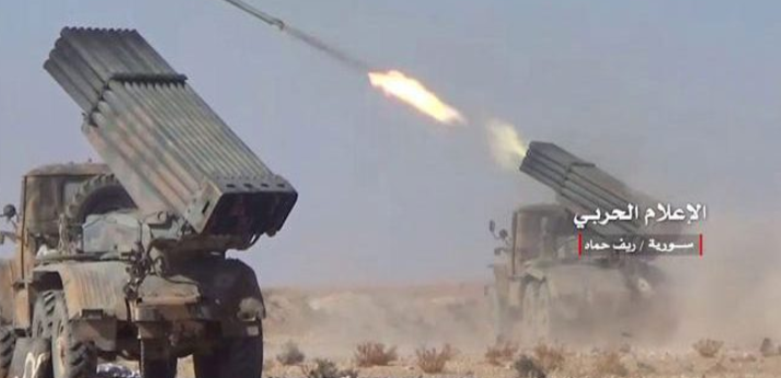 The Syrian army launching rockets in the rural area north of Hama (SANA, January 21, 2019)