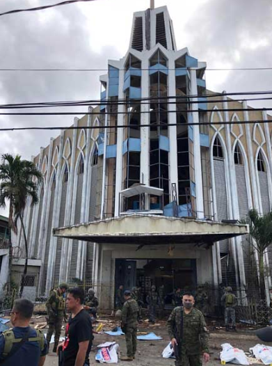 The entrance to Our Lady of Mount Carmel Cathedral after the two explosions (West Mindanao Command, January 28, 2019)