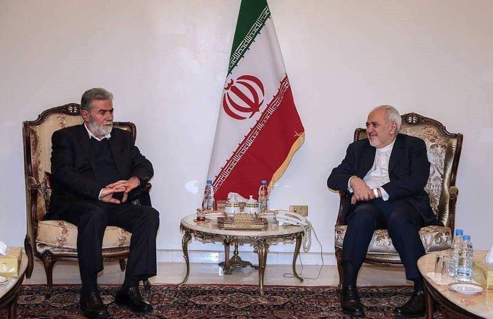 Mohammad Javad Zarif, the Iranian foreign minister, meeting in Beirut with PIJ secretary general Ziyad al-Nakhalah (Palinfo Twitter account, February 10, 2019).