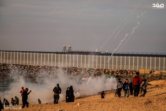   Manifestants et émeutiers sur le rivage lors de la 23e mini-flottille (Page Facebook de l'Autorité nationale suprême, 12 février 2019)