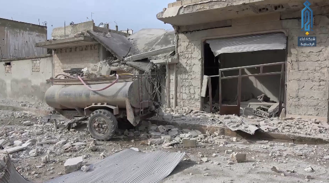 Buildings in the city which were hit by the artillery fire (Ibaa videos, February 16, 2019) 