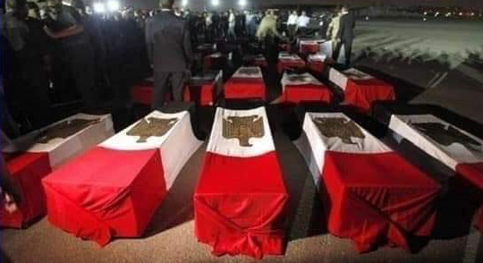 Coffins of soldiers killed in the ISIS attack, draped with Egyptian flags (Kekoo@kariiimahmeeed Twitter account, February 17, 2019). 