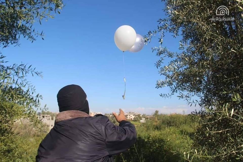 Launching balloons with an IED attached from the central Gaza Strip into Israeli territory (QudsN Facebook page, March 5, 2019). 