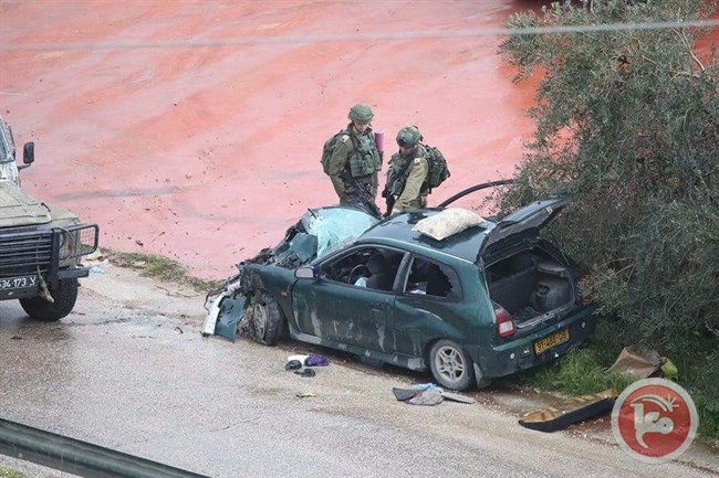 The Palestinian car that rammed into the IDF soldiers near Kafr Ni'ma (Ma'an, March 4, 2019). 