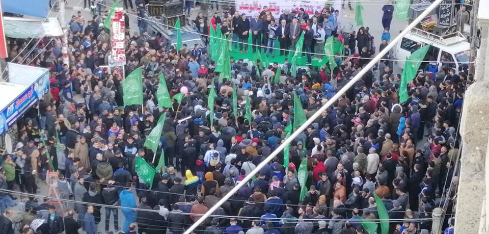 Hamas-organized march in Gaza City to celebrate the terrorist attack (Shehab Facebook page, March 17, 2019).