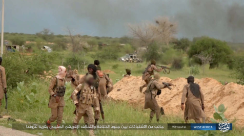 Operatives of ISIS's West Africa Province in an exchange of fire in Nigeria (ISIS's West Africa Province, August 12, 2018). 