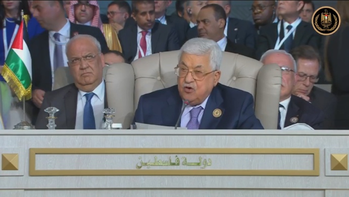 Mahmoud Abbas speaking at the Arab League summit in Tunis (Mahmoud Abbas' Facebook page, March 31, 2019).