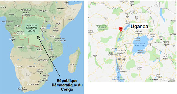 Right: The Congo army base that was attacked. Left: The Democratic Republic of the Congo (Google Maps)