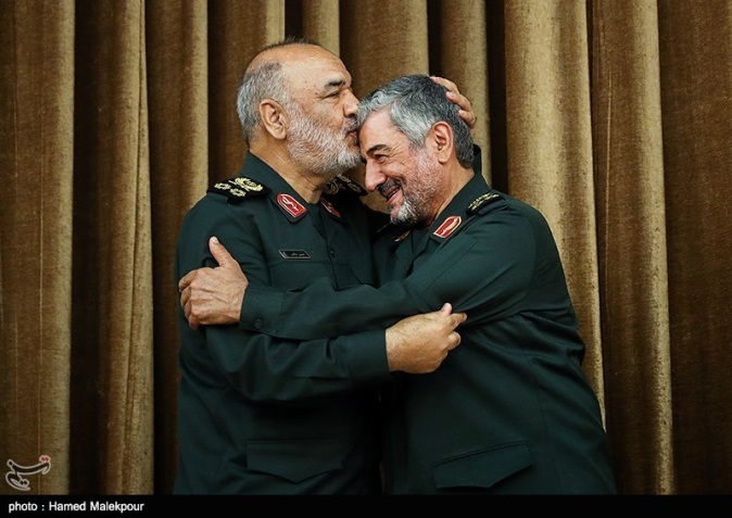 The incoming IRGC commander Salami and the outgoing commander Jafari (Tasnim, April 24, 2019) 