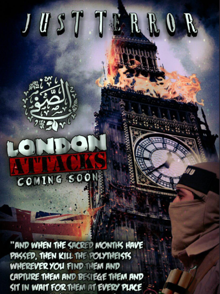 Poster in English stating that the attacks in London are “coming soon” (Telegram, May 21, 2019). 