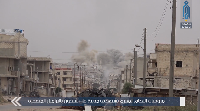 Barrel bomb hitting Khan Shaykhun (Ibaa, May 25, 2019)