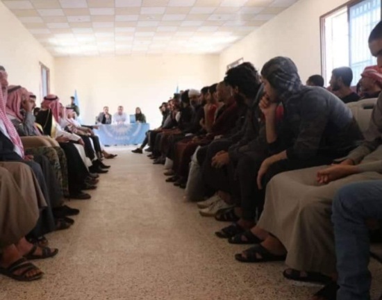 ISIS operatives released by the SDF forces in the village of Al-Kisra, north of Deir ez-Zor, with tribal dignitaries attending the ceremony (Deir ez-Zor 24, May 25, 2019)