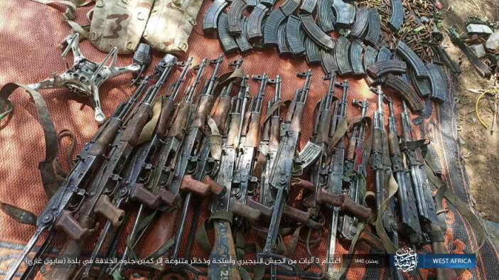 Weapons and a drone seized from the Nigerian army by operatives of ISIS’s West Africa Province.