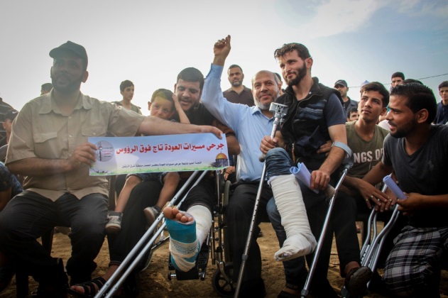 Le haut responsable du Hamas, Khalil al-Haya, lors d'une manifestation de solidarité avec les Palestiniens blessés lors des marches du retour. L'événement s'est déroulé dans le camp du retour situé dans l'Est de la ville de Gaza (Page Facebook de l'Autorité nationale, 24 mai 2019)