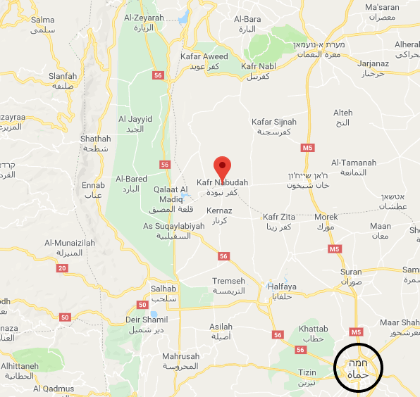 Le village de Kafr Nabudah, une zone de combats entre l’armée syrienne et les organisations rebelles (Google Maps)