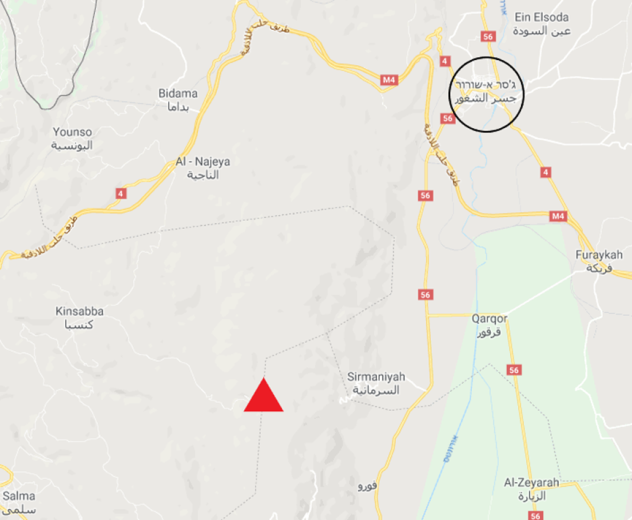 Zone du village de Kabanah, dans les montagnes kurdes, au Sud-Ouest de Jisr al-Shughur (Google Maps). 